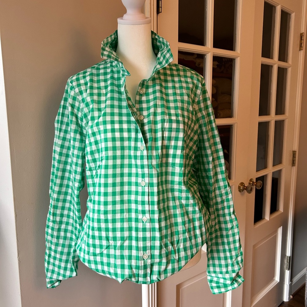 Jcrew. Size L. Tags on. Gingham green button down